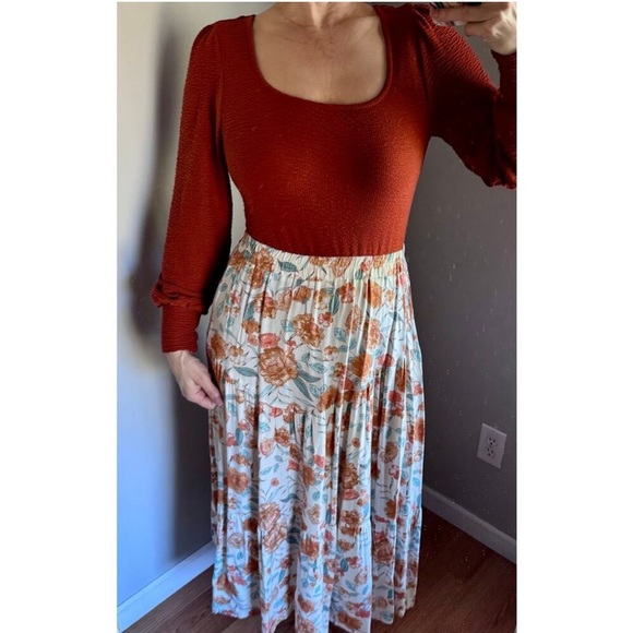 Jessica Simpson burnt orange textured bodysuit square neckline boho size large - Picture 1 of 14